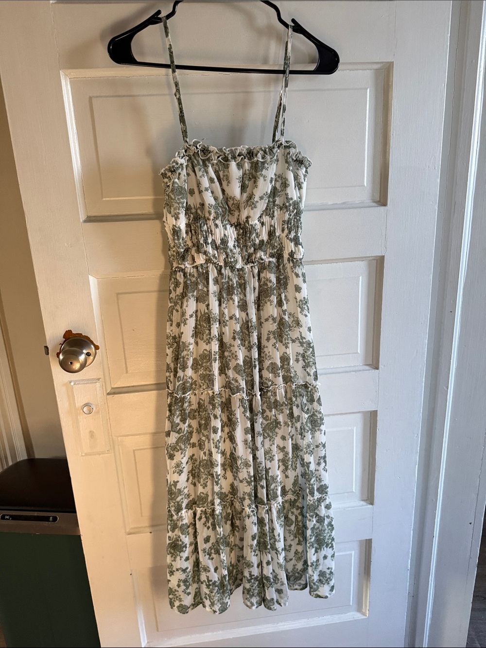 Floral Smocked Maxi Dress with Adjustable Straps in Sage Green